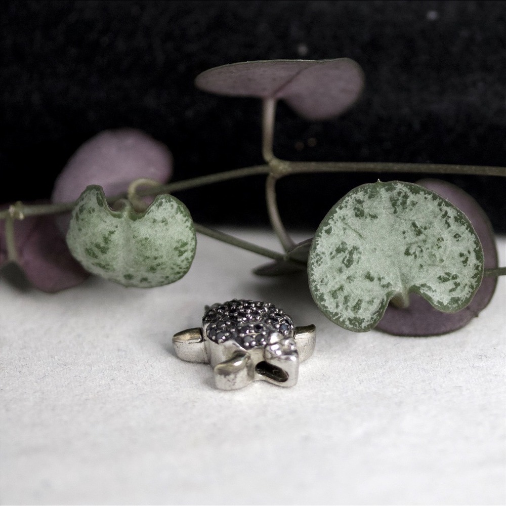 Sterling Silver 14k Gold Black Stone Pave Turtle Slider Pendant Mixed Metal